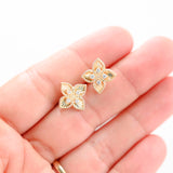 18K Yellow Gold Diamond Guilloche Diamond-Cut Lily Rope Border Stud Earrings