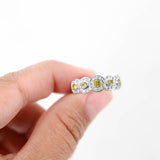 14K White Gold Yellow And White Fancy Diamonds Cluster Ring 0.51Ctw