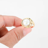 14K Yellow Gold Twisting Button Peal Ring