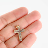 10K Two-Tone Diamond Channel Set Baguette Cross Pendant 1.27Ctw