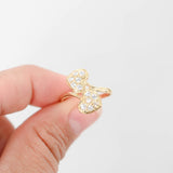 18k Yellow Gold Twin Heart Cubic Zirconia Cocktail Ring