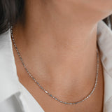 18K White Gold Diamond-Cut Ball And Bar Necklace 16"