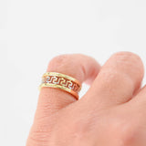 18K Two-Tone Gold Greek Key Pattern Band Ring