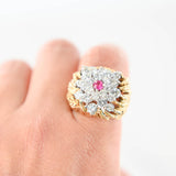 18k Yellow Gold Openwork Diamond Cluster Cocktail Ring