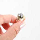 14K Two-Tone Gold Tahitian Black Natural Pearl Cocktail Ring