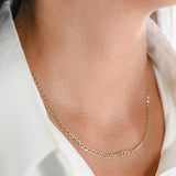 14K Yellow Gold Mariner Curb Link White Rhodium Diamond-Cut Accents Chain