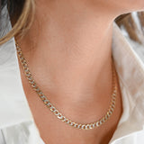 14K Yellow Gold Diamond-Cut Rhodium Accent Curb Link Chain