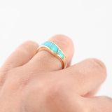 18K Yellow Gold Fire Opal Inlay Wavy Band Ring