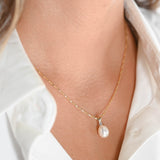 14k Yellow Gold Pearl And Diamond Pendant Twisting Box Link Chain Necklace