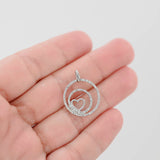 10K White Gold Diamond Circle Heart Charm Pendant