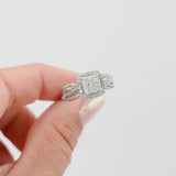 10K White Gold Diamond Cluster Engagement Vintage Ring 0.38Ctw