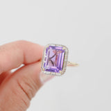 10K Yellow Gold Amethyst Diamond Halo Cocktail Ring