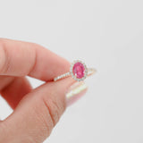 14K Yellow Gold Natural Ruby And Diamond Halo Cocktail Ring