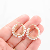 14K Yellow Gold And Pearls Hoop Earrings