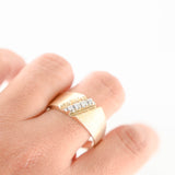 14K Yellow Gold Diamond Men's Vintage Brashed Band Ring 0.12Ctw