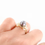 14K Yellow Gold Tahitian Black Pearl Diamond Cocktail Ring