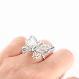 10K White Gold Black Diamond Butterly Open Work Milgrain Cocktail Ring 0.32Ctw