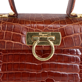 Salvatore Ferragamo Crocodile Gancini 2-Way Top Handle Bag Brown