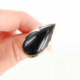 14K Yellow Gold Wrapped Onyx Pear Teardrop Onyx Cocktail Ring