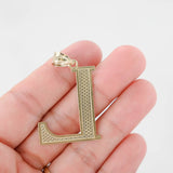 10K Yellow Gold Pin Wheel & Diamond-Cut Pattern "L" Initial Pendant