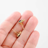 14K Yellow Gold Sapphire And Diamond Stud Earrings