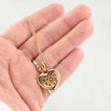 14k Rose Gold Diamond Heart Charm Rolo Link Chain Necklace 0.73Ctw