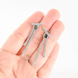 14K White Gold Diamond Long Drop Earrings 1.40Ctw