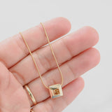 14K Yellow Gold Diamond Snake Chain Slider Square Pendant Necklace