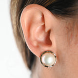 14K Yellow Gold Mabe Button Peal Stud Earrings