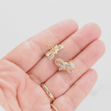 14K Yellow Gold Diamond Bow Brooch Design Stud Earrings