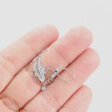 14K White Gold Diamond Milgrain Leaf Drop Earrings