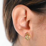 22K Yellow Gold Oval Diamond-Cut Woven Pattern Stud Earrings