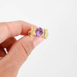 14K Yellow Gold Amethyst Cabochon Matte Finish Ornate Cocktail Ring