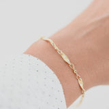 14K Yellow Gold Wave Curved Bar and Bead Link Bracelet/Anklet