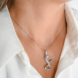 925 Silver Diamond Doble Heart Charm Box Link Chain Necklace