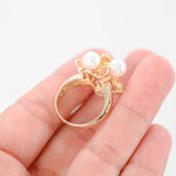 14K Yellow Gold Diamond And Pearls Hawaiian Lily Flower Cluster Cocktail Ring