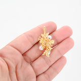 14K Yellow Gold Pearl And Diamond Lily Flower Vine Cluster Pendant