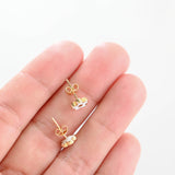 18K Yellow Gold White Enamel Flower Stud Earrings