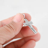 14K White Gold Jesus Crucifix With Prayer Cross Pendant