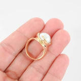 14K Yellow Gold Twisting Button Peal Ring