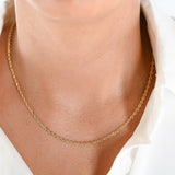 14K Yellow Gold Rope Link Diamond-Cut Solid Chain 18"