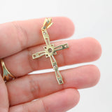 14K Yellow Gold Diamond Baguette and Round Cut Incrusted Cross Pendant