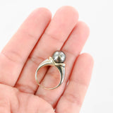 14K Two-Tone Gold Tahitian Black Natural Pearl Cocktail Ring