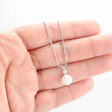 10K White Gold Pearl And Diamond Wheat Chain Link Dainty Necklace