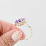 10K Yellow Gold Amethyst Diamond Halo Cocktail Ring