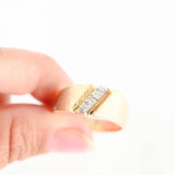 14K Yellow Gold Diamond Men's Vintage Brashed Band Ring 0.12Ctw