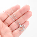 14K White Gold Diamon Heart Love Pendant Baby Rope Link Chain Dainty Necklace