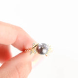 14K Yellow Gold Tahitian Black Pearl Diamond Cocktail Ring