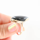 14K Yellow Gold Wrapped Onyx Pear Teardrop Onyx Cocktail Ring