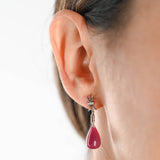 14K White Gold Diamond Ruby Teardrop Earrings